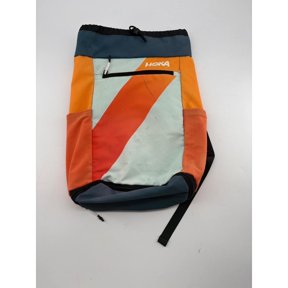 Hoka One Uinta Drawstring Backpack Colorblock Orange Teal Padded Bag
